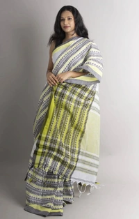 Handloom Begampuri Work Cotton Saree - White
