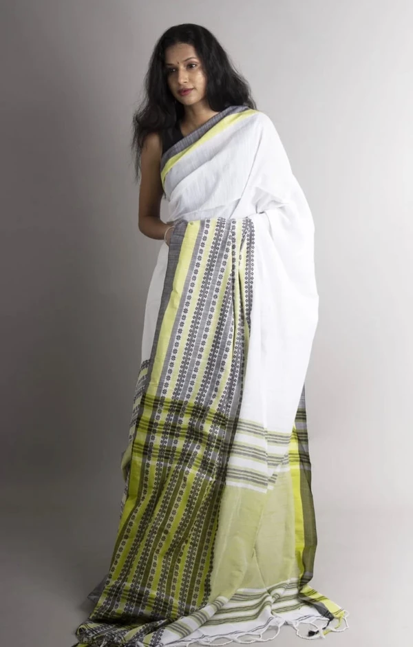 Handloom Begampuri Work Cotton Saree - White