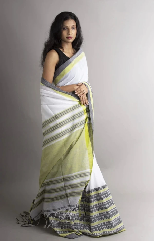 Handloom Begampuri Work Cotton Saree - White