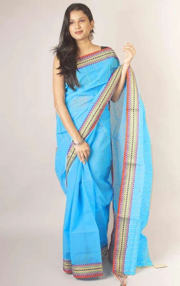 Handloom Sequence Border Cotton Silk Saree - Seagull