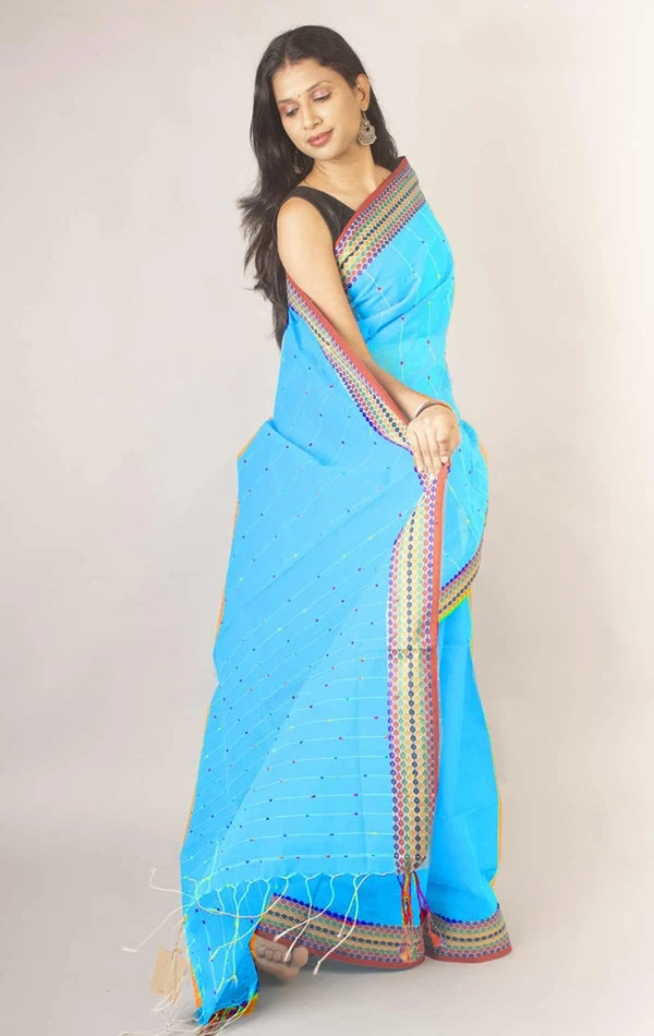 Handloom Sequence Border Cotton Silk Saree - Seagull