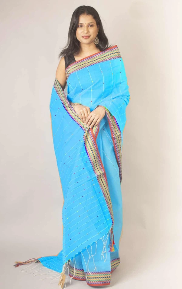 Handloom Sequence Border Cotton Silk Saree - Seagull