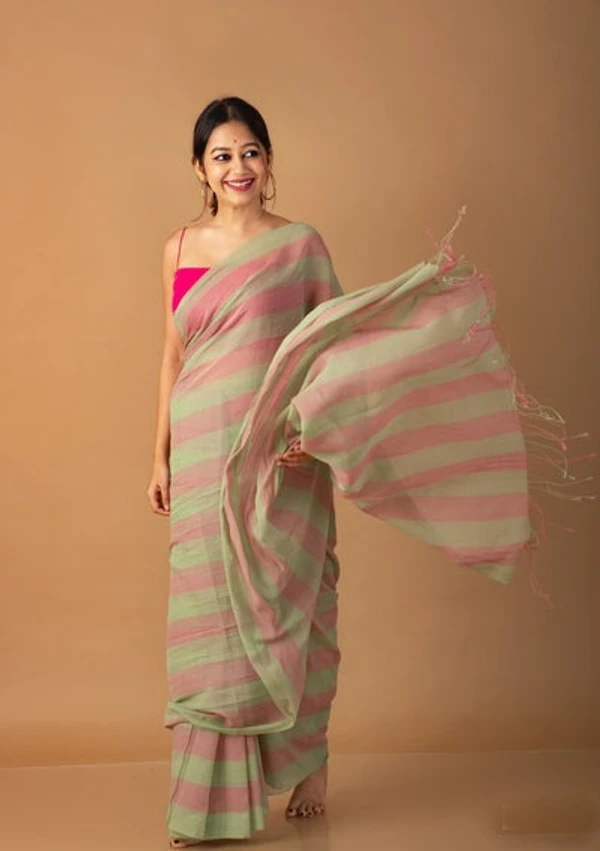 Handloom Self Contrast Strip Cotton Saree