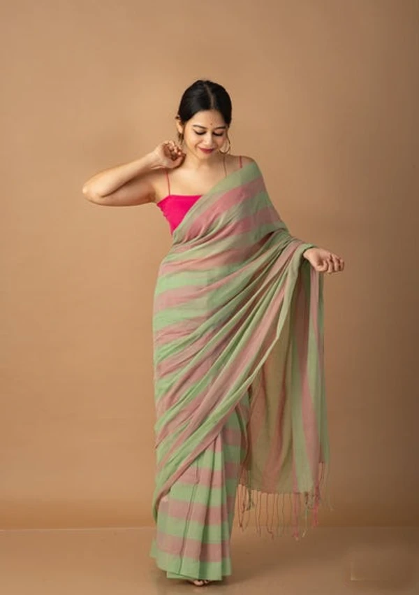 Handloom Self Contrast Strip Cotton Saree