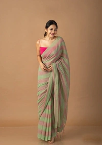 Handloom Self Contrast Strip Cotton Saree