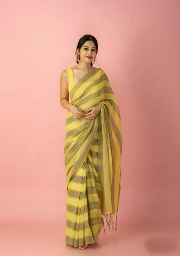 Handloom Self Contrast Strip Cotton Saree