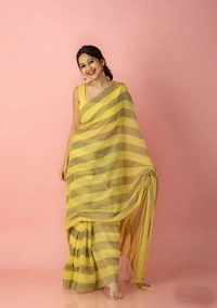 Handloom Self Contrast Strip Cotton Saree