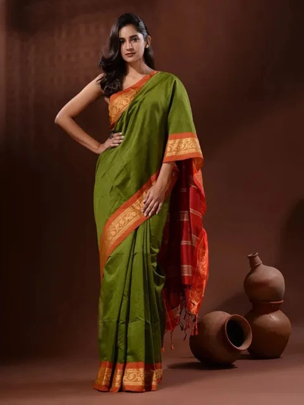 Handloom Naksha Border Cotton Silk Saree - Free, Sushi