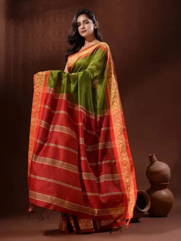 Handloom Naksha Border Cotton Silk Saree - Free, Sushi