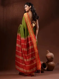 Handloom Naksha Border Cotton Silk Saree - Free, Sushi