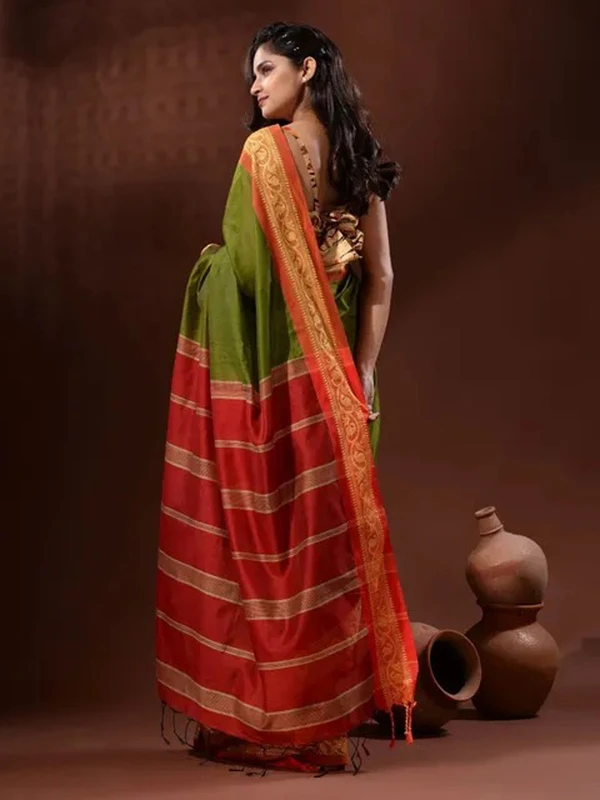 Handloom Naksha Border Cotton Silk Saree - Free, Sushi