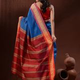 Handloom Naksha Border Cotton Silk Saree - Free, Royal Blue