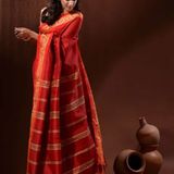 Handloom Naksha Border Cotton Silk Saree - Free, Red