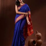 Handloom Naksha Border Cotton Silk Saree - Free, Blue