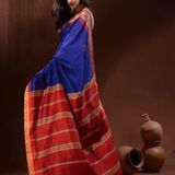 Handloom Naksha Border Cotton Silk Saree - Free, Blue