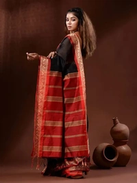 Handloom Naksha Border Cotton Silk Saree - Free, Black