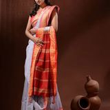 Handloom Naksha Border Cotton Silk Saree - Free, Silver