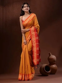 Handloom Naksha Border Cotton Silk Saree - Free, Alpine