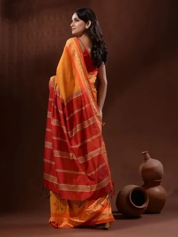 Handloom Naksha Border Cotton Silk Saree - Free, Alpine