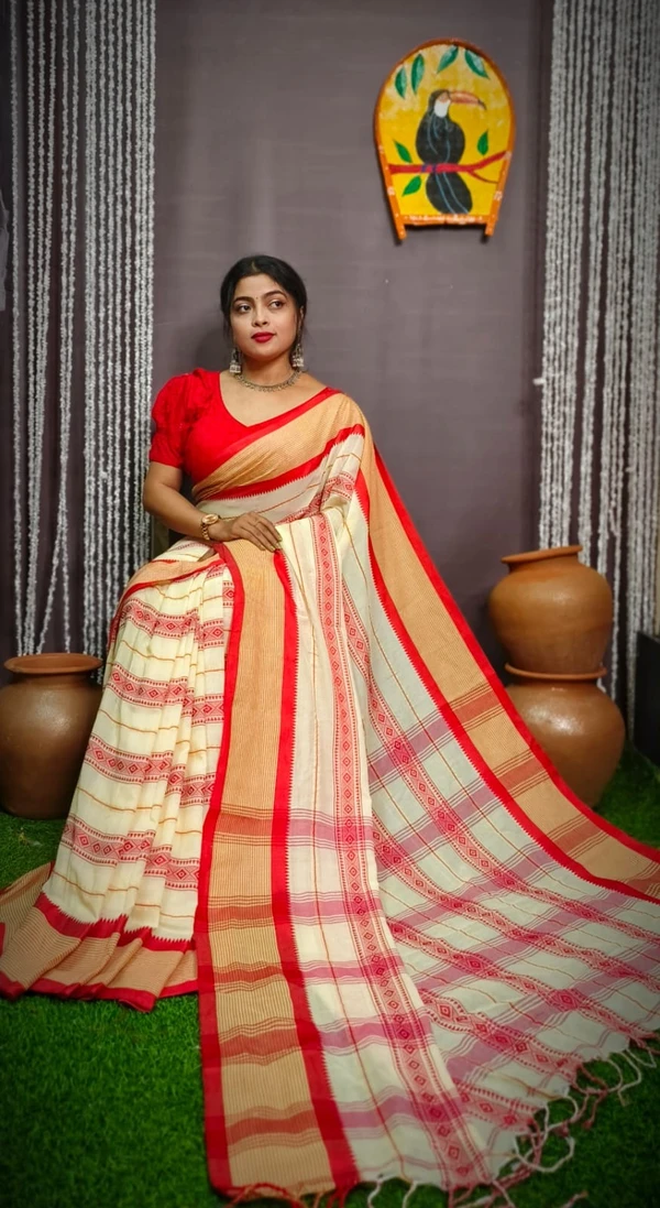 Dhanekhali Handloom Woven Cotton Saree - Free