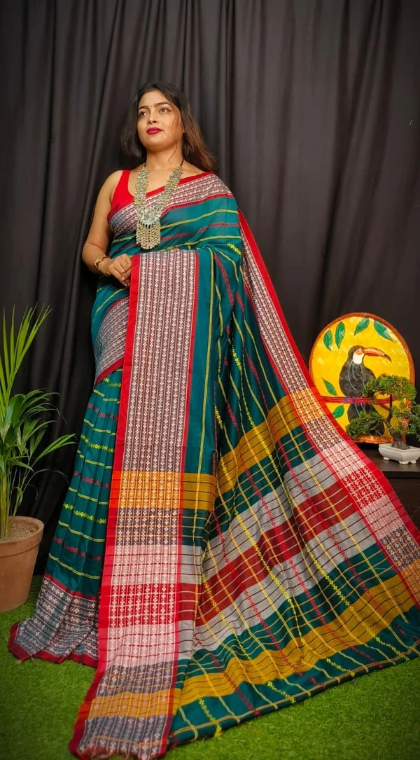 Handloom Dhanekhali Woven Cotton Saree - Free, Sea Green