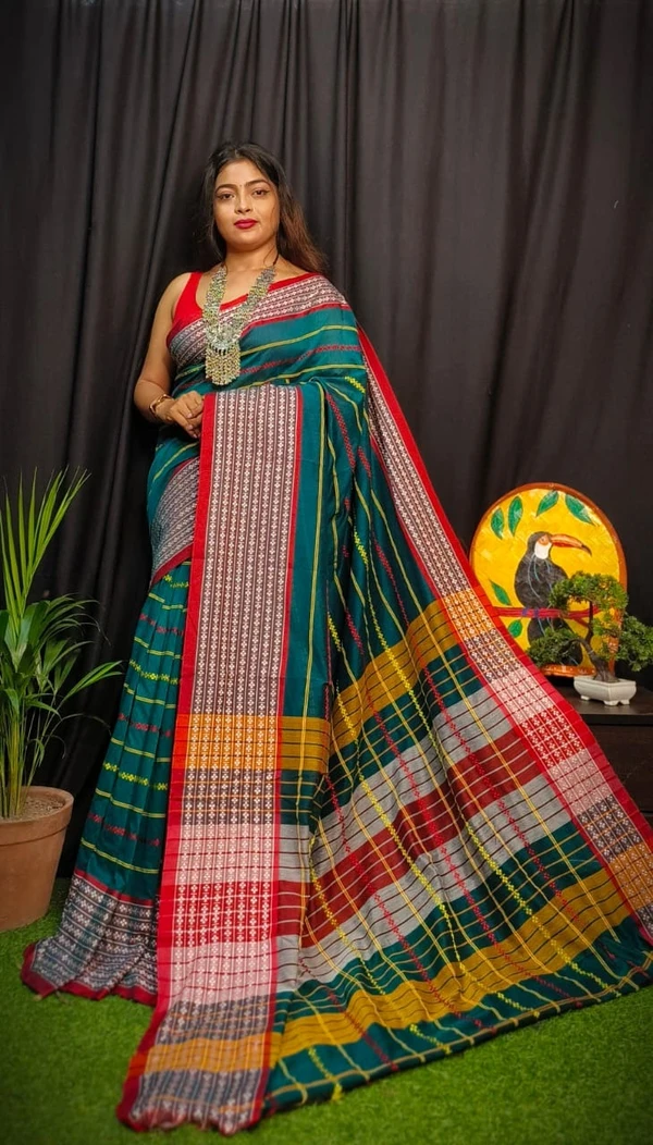 Handloom Dhanekhali Woven Cotton Saree - Free, Sea Green