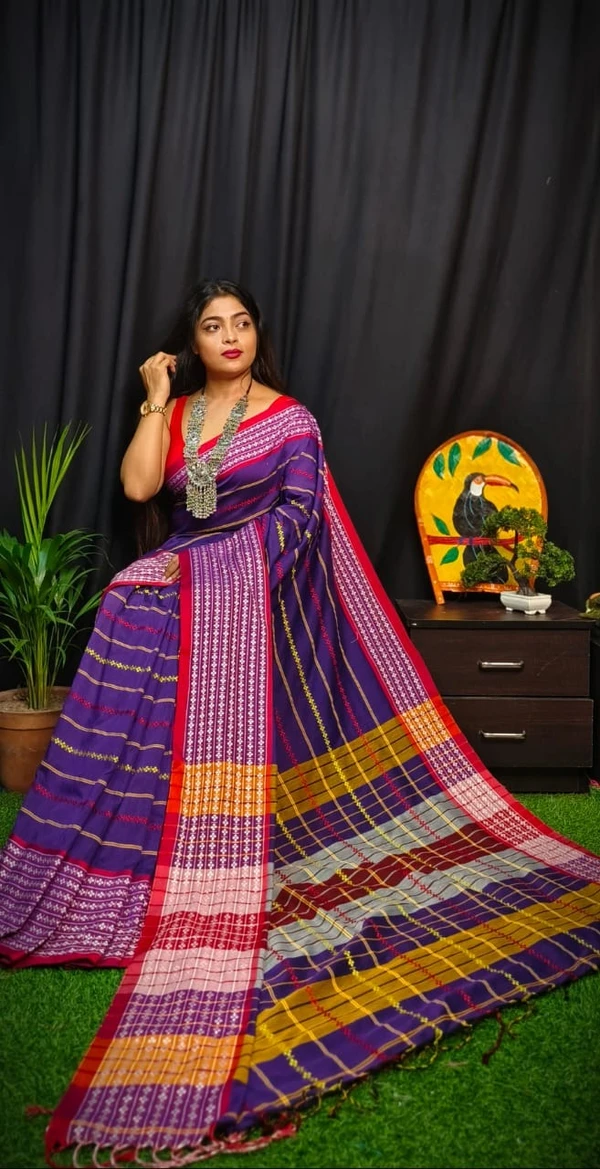 Handloom Dhanekhali Woven Cotton Saree - Free, Magenta / Fuchsia