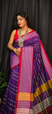 Handloom Dhanekhali Woven Cotton Saree - Free, Magenta / Fuchsia