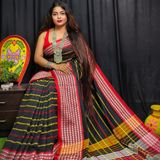Handloom Dhanekhali Woven Cotton Saree - Free, Black