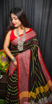 Handloom Dhanekhali Woven Cotton Saree - Free, Black