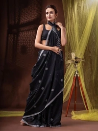 Handloom Floral Motive Saree - Black, Soft Cotton