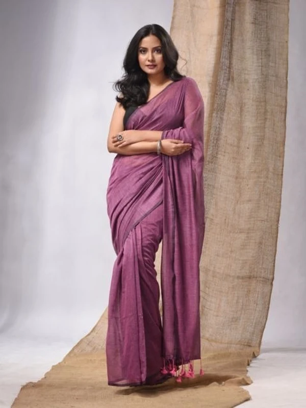 Handloom Solid Color Mul Cotton Saree - Free, Wisteria