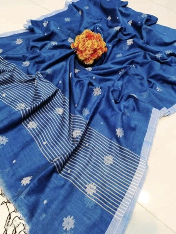 Handloom Floral Woven Buta Saree - Free, Blue