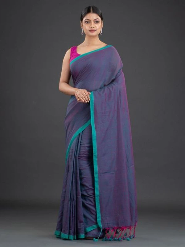 Handloom Contrast Border Cotton Saree - Free, Gigas, Mul Cotton