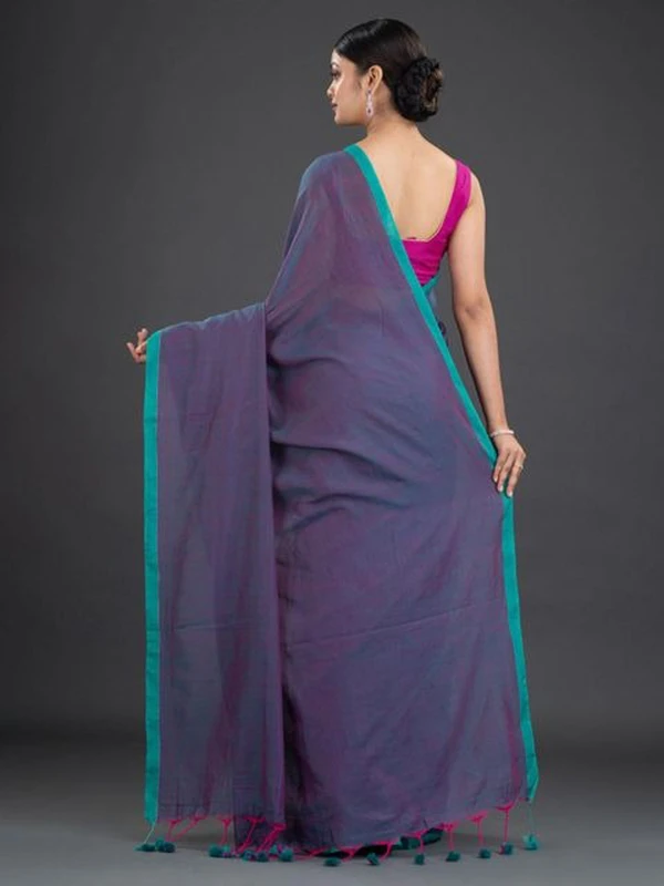 Handloom Contrast Border Cotton Saree - Free, Gigas, Mul Cotton