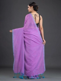 Handloom Contrast Border Cotton Saree - Purple