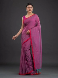 Handloom Contrast Border Cotton Saree - Violet