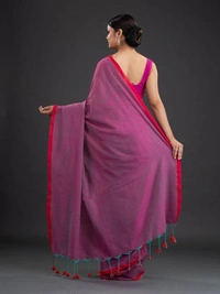 Handloom Contrast Border Cotton Saree - Violet
