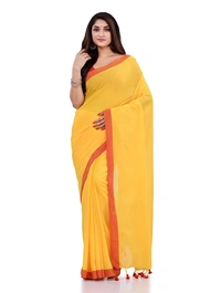 Handloom Contrast Border Cotton Saree - Yellow