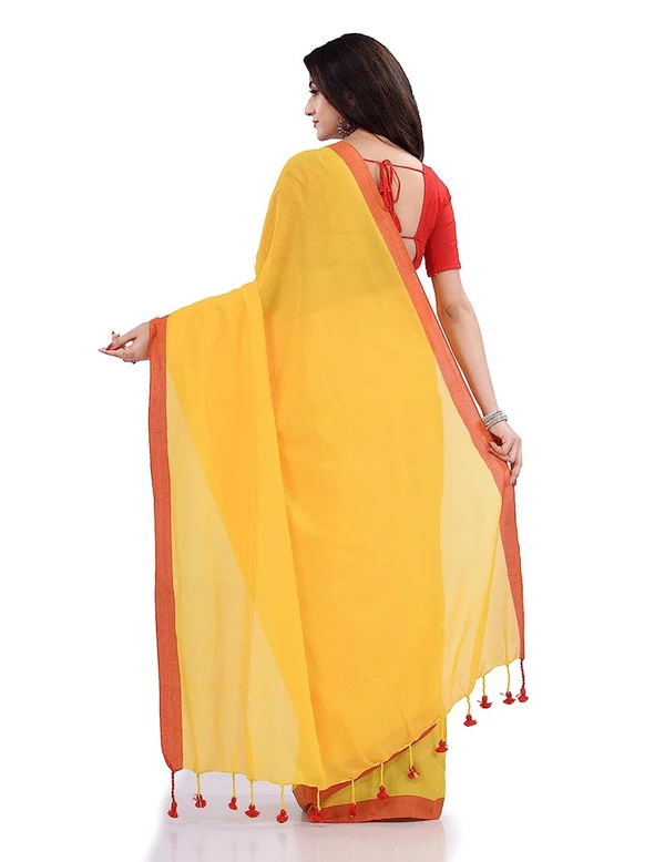 Handloom Contrast Border Cotton Saree - Yellow