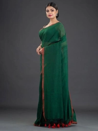 Handloom Contrast Border Cotton Saree - Cardin Green