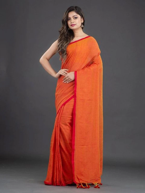 Handloom Contrast Border Cotton Saree - Free, Trinidad, Mul Cotton