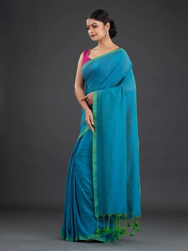 Handloom Contrast Border Cotton Saree - Free, Shakespeare, Cotton