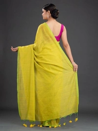 Handloom Contrast Border Cotton Saree - Rio Green