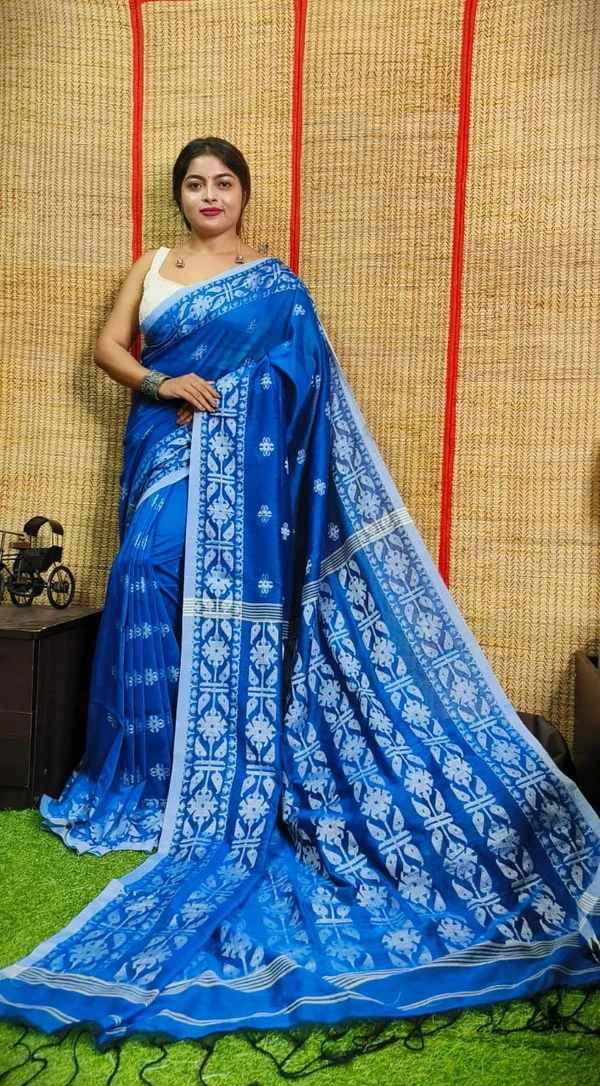 Handloom Khadi Jamdani - Free, Blue