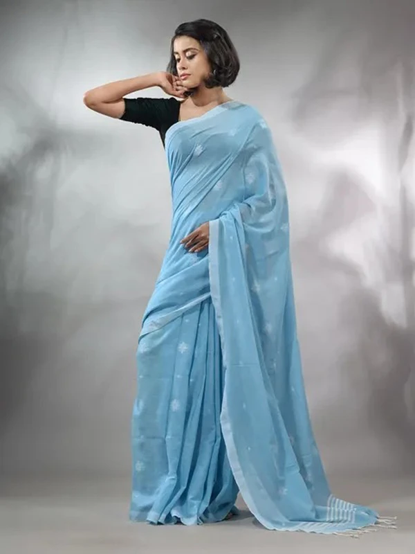 Handloom Floral Motive Saree - Seagull