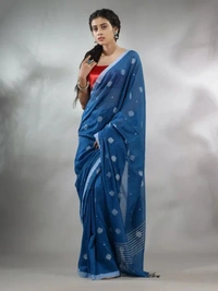 Handloom Floral Motive Saree - Blue