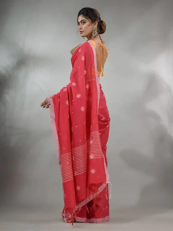 Handloom Floral Motive Saree - Red, Cotton, Cotton (CK)