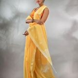 Handloom Floral Motive Saree - Lightning Yellow, Cotton, Cotton (CK)