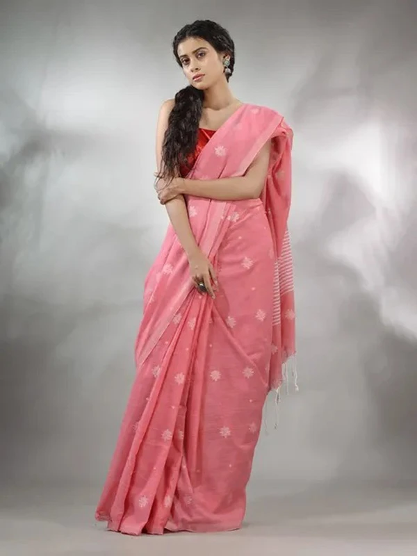 Handloom Floral Motive Saree - Salmon